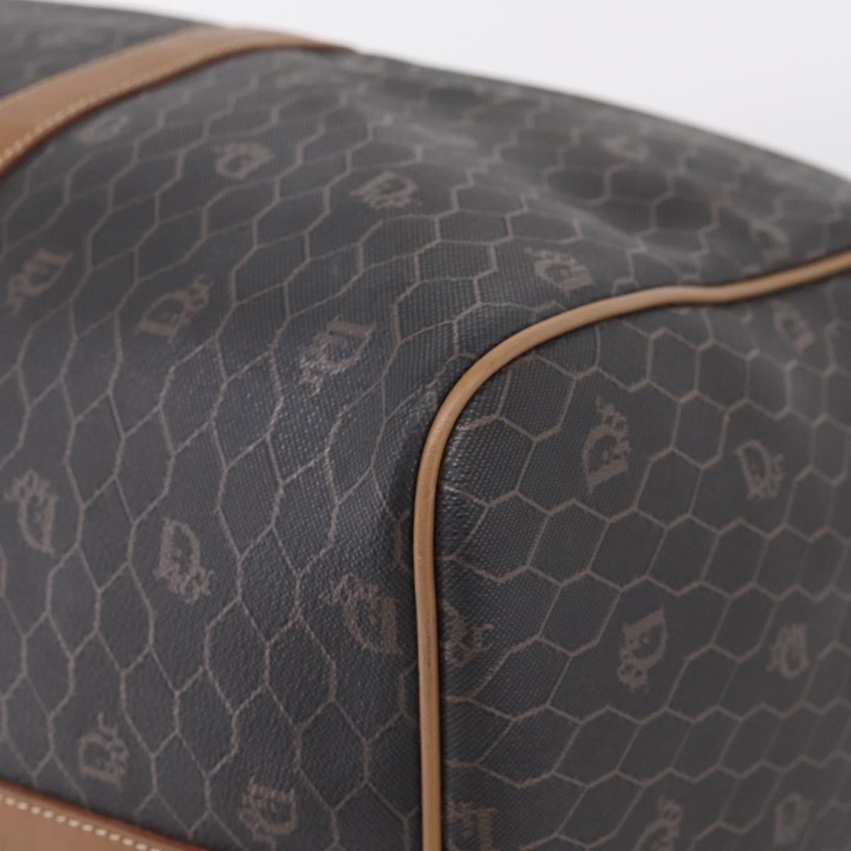 Christian Dior Honeycomb Canvas Boston Bag PVC Black Gold Auth 208806