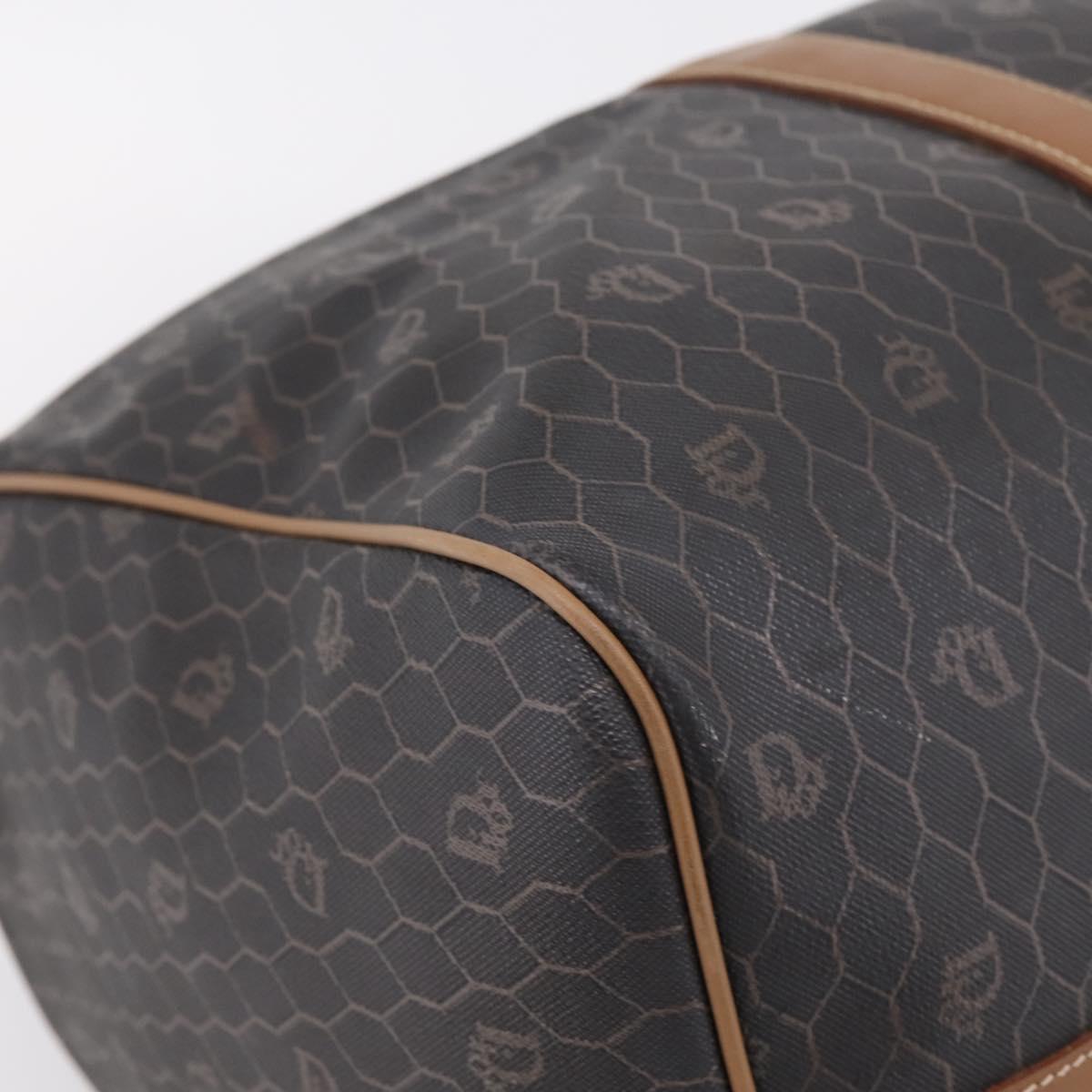 Christian Dior Honeycomb Canvas Boston Bag PVC Black Gold Auth 208806