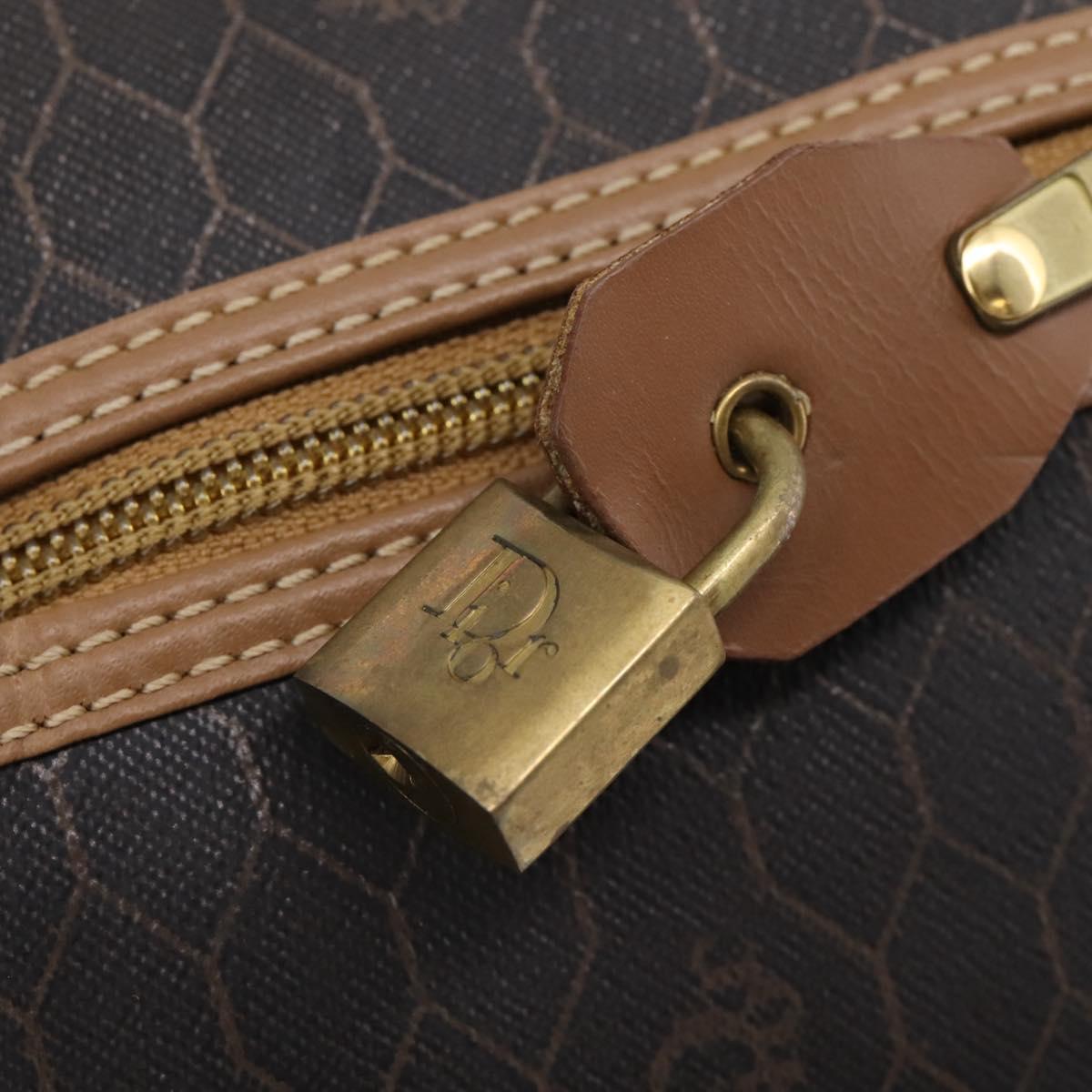 Christian Dior Honeycomb Canvas Boston Bag PVC Black Gold Auth 208806