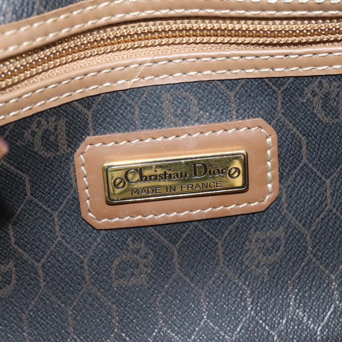 Christian Dior Honeycomb Canvas Boston Bag PVC Black Gold Auth 208806