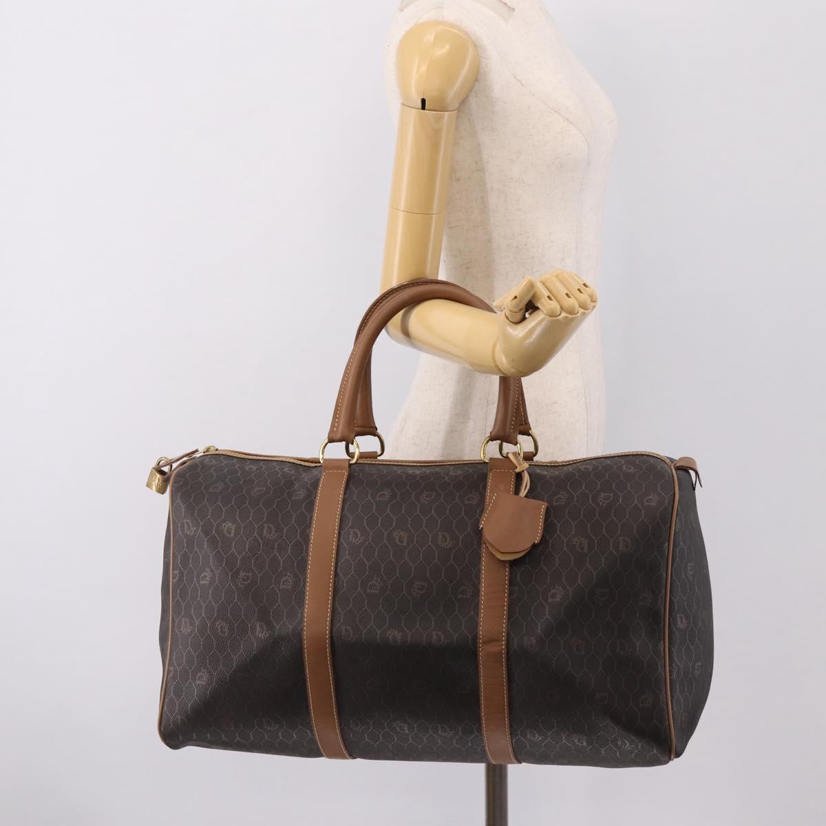 Christian Dior Honeycomb Canvas Boston Bag PVC Black Gold Auth 208806