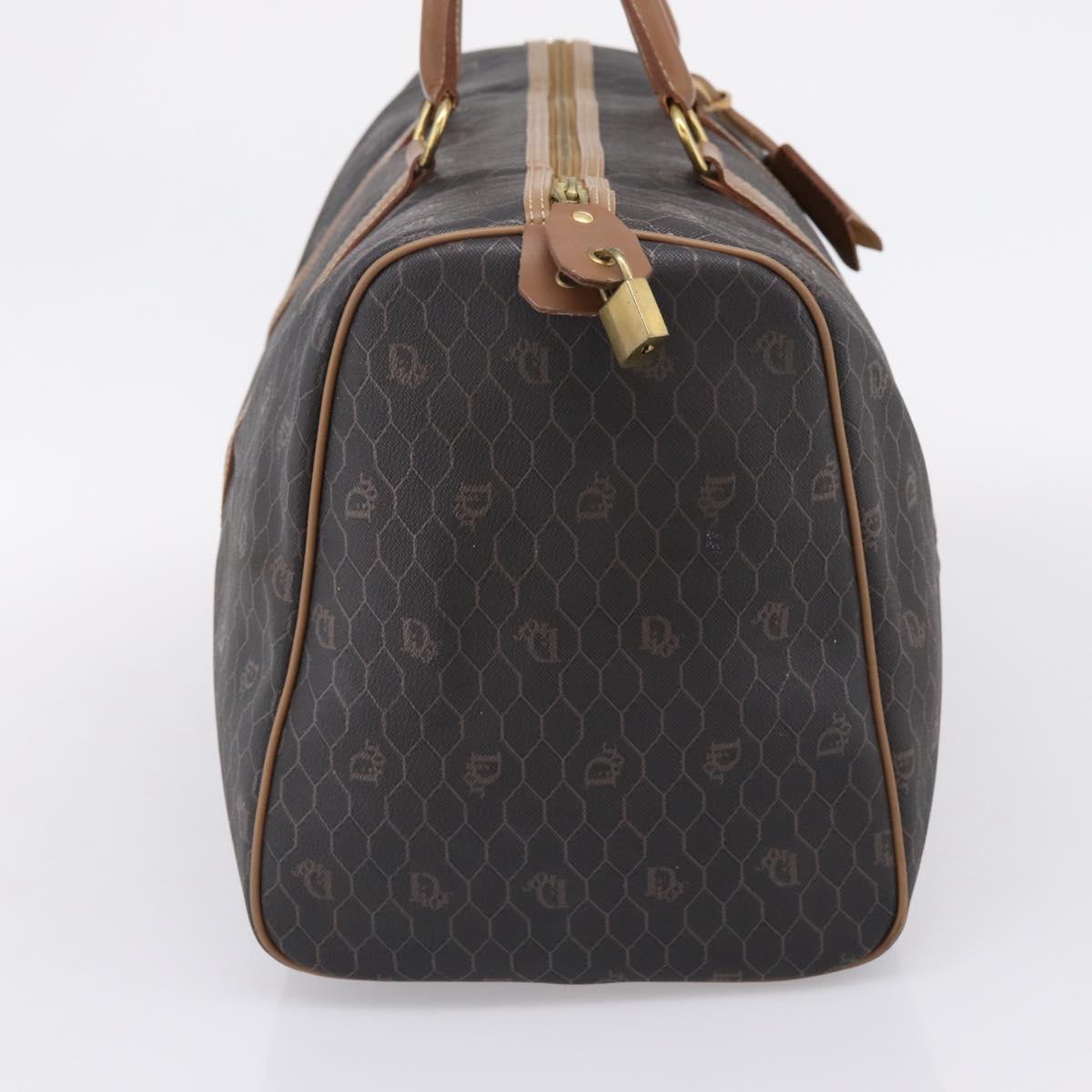 Christian Dior Honeycomb Canvas Boston Bag PVC Black Gold Auth 208806