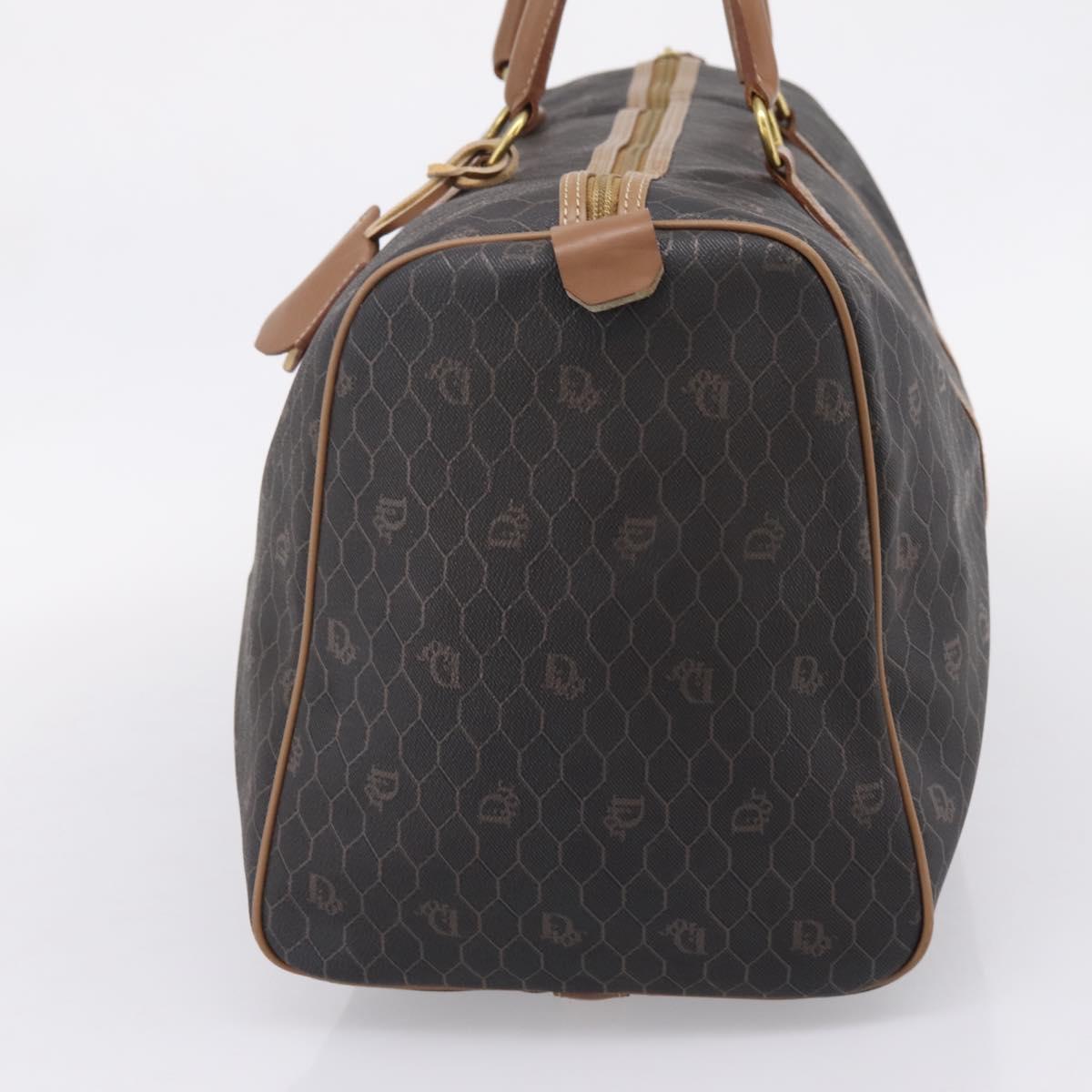 Christian Dior Honeycomb Canvas Boston Bag PVC Black Gold Auth 208806