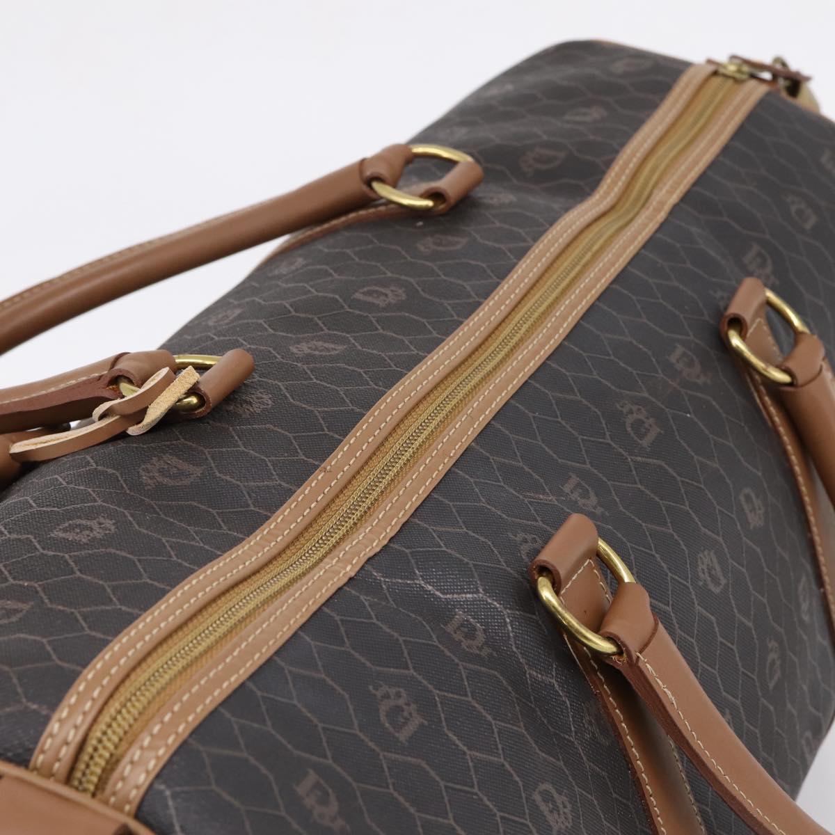 Christian Dior Honeycomb Canvas Boston Bag PVC Black Gold Auth 208806