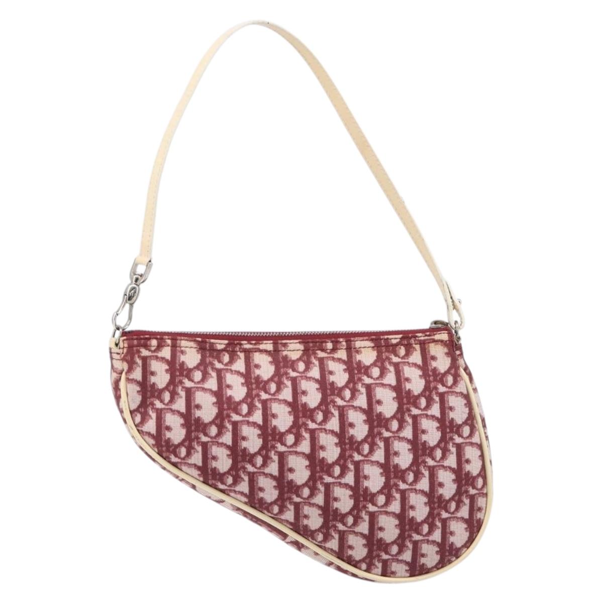 Christian Dior Trotter Canvas Saddle Pouch PVC Red Silver Auth 208809V