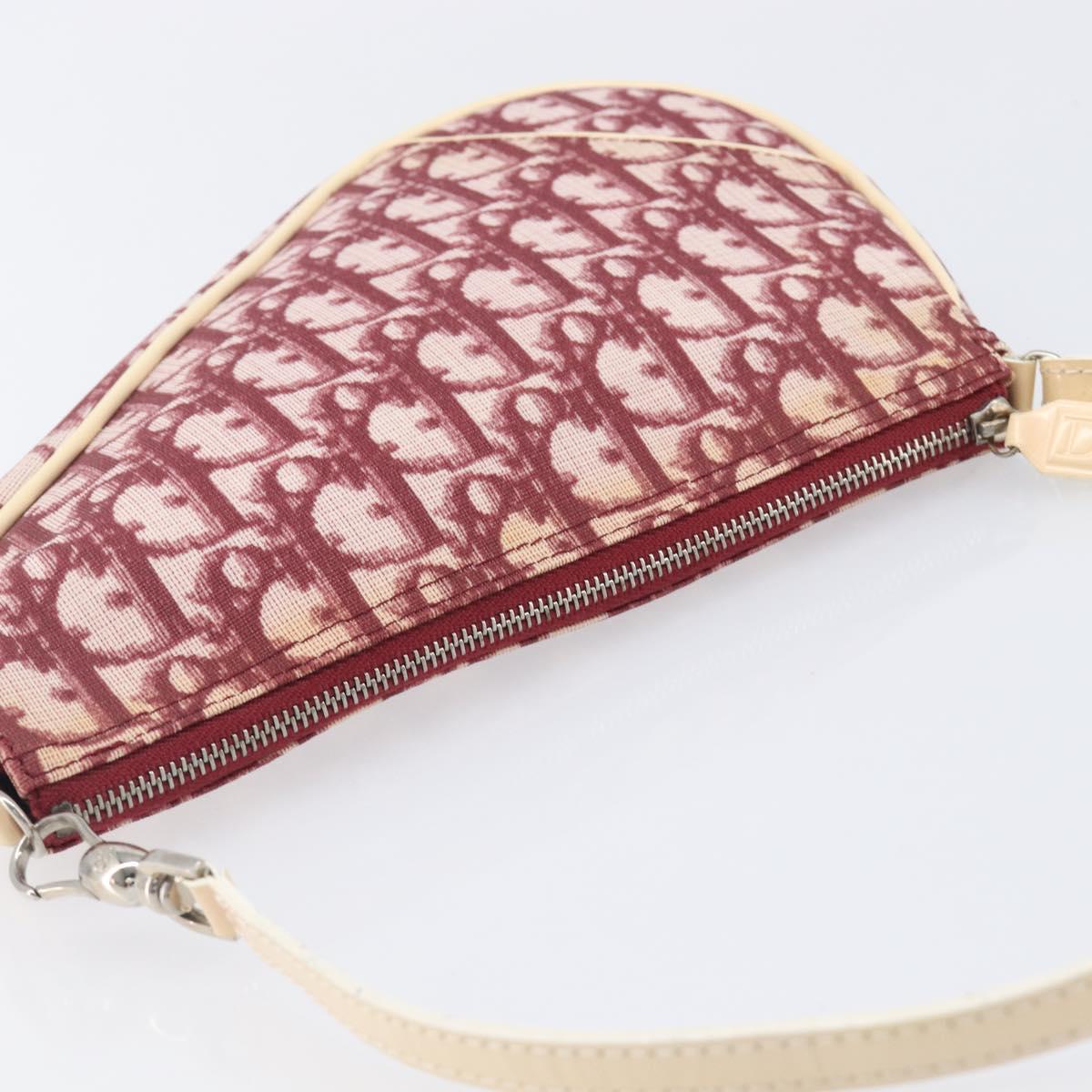 Christian Dior Trotter Canvas Saddle Pouch PVC Red Silver Auth 208809V