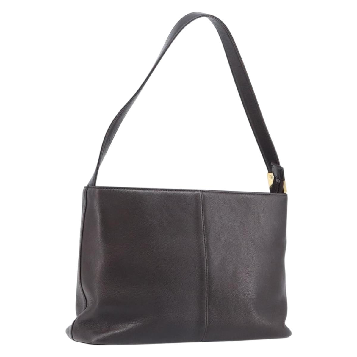 BURBERRY Shoulder Bag Leather Dark Brown Gold Auth 208812A