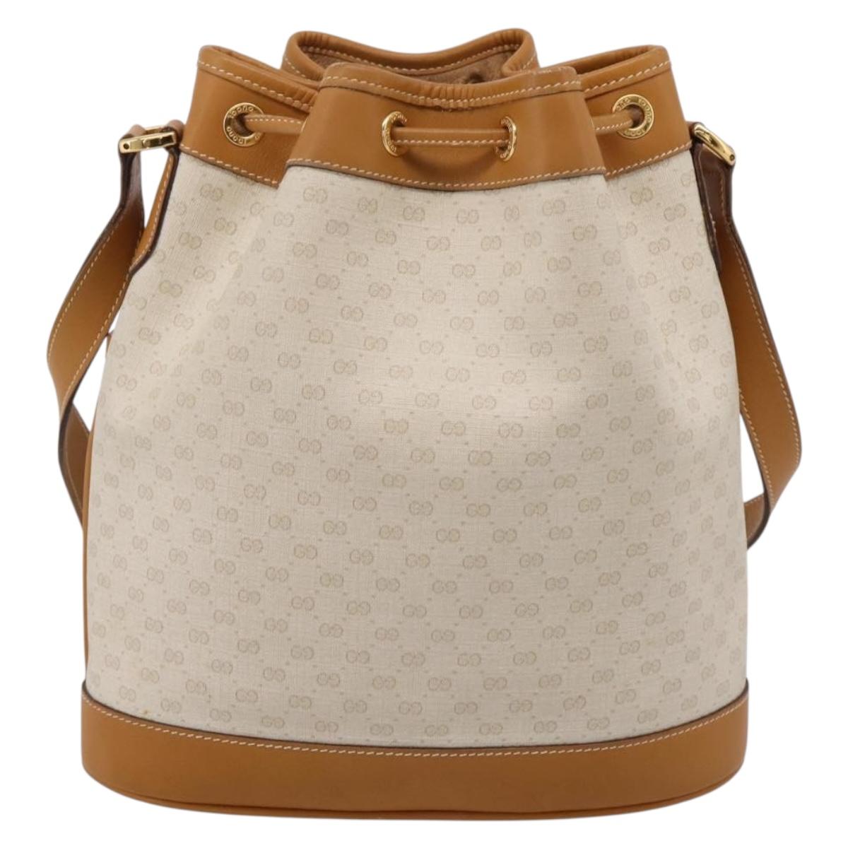 GUCCI Micro GG Supreme Shoulder Bag PVC White Gold Auth 208815