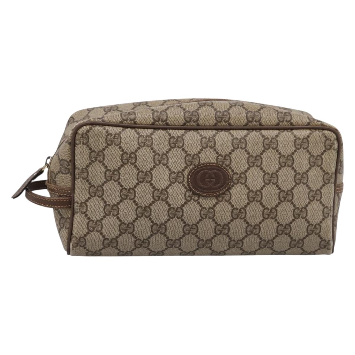 GUCCI GG Supreme Clutch Bag PVC Beige Gold Auth 208816