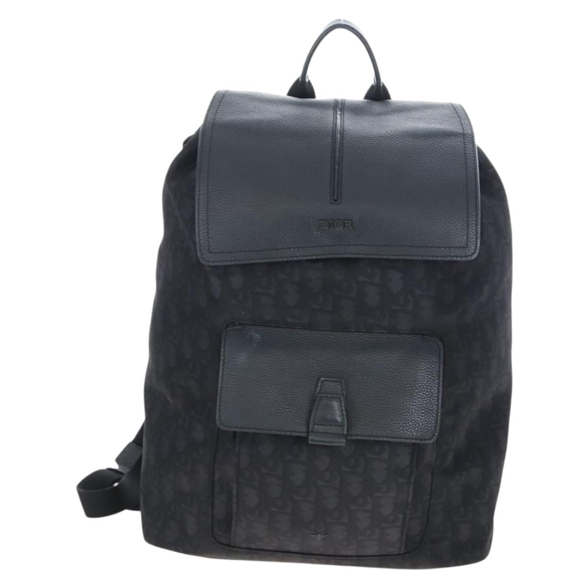 Christian Dior Trotter Motion Oblique Backpack Nylon Black Silver Auth 208828V