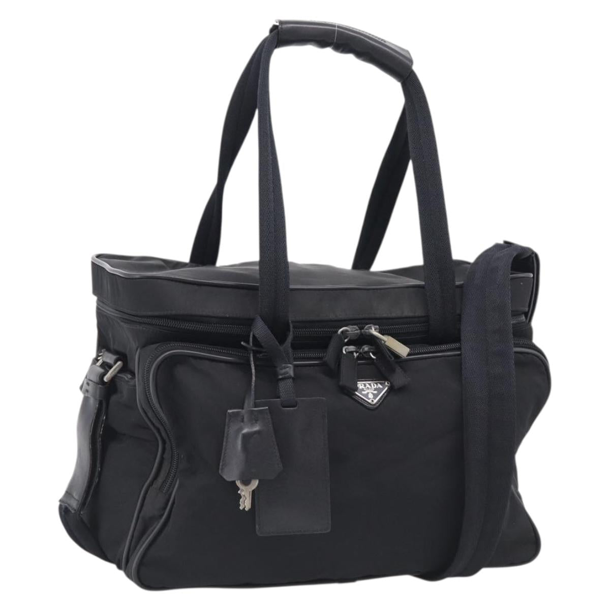 PRADA Hand Bag Nylon 2way Black Silver Auth 208832