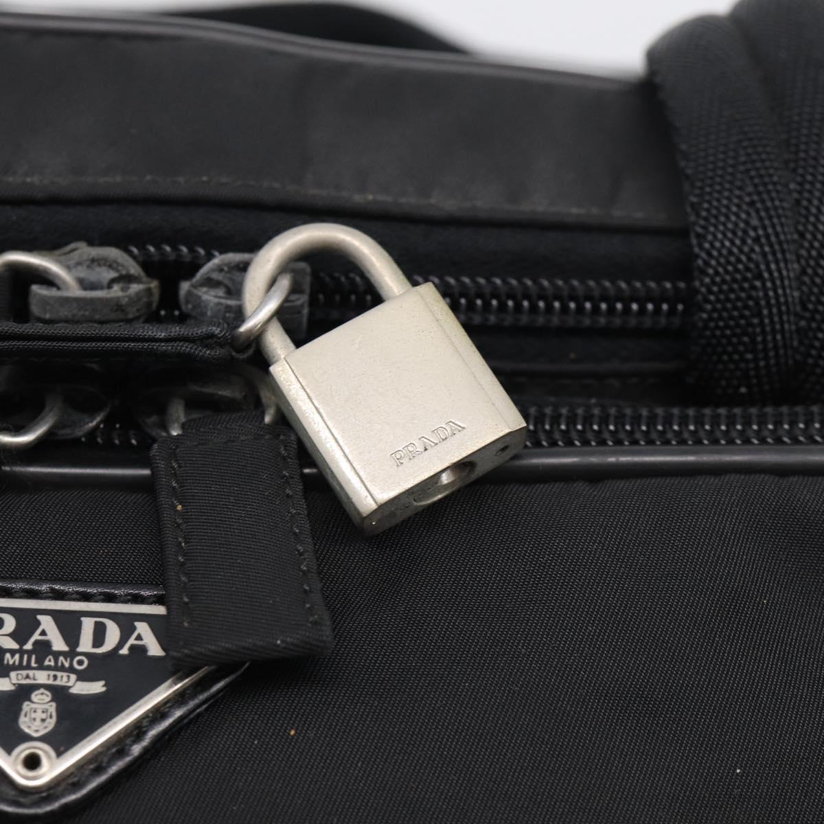 PRADA Hand Bag Nylon 2way Black Silver Auth 208832
