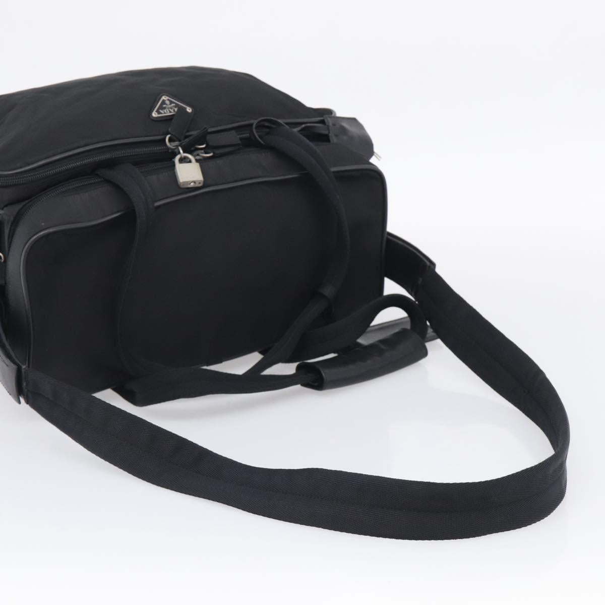 PRADA Hand Bag Nylon 2way Black Silver Auth 208832