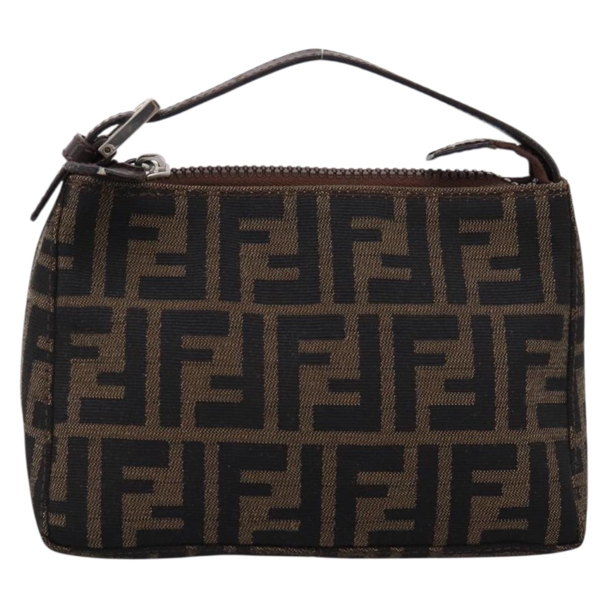 FENDI Zucca Canvas Pouch Black Silver Auth 208837