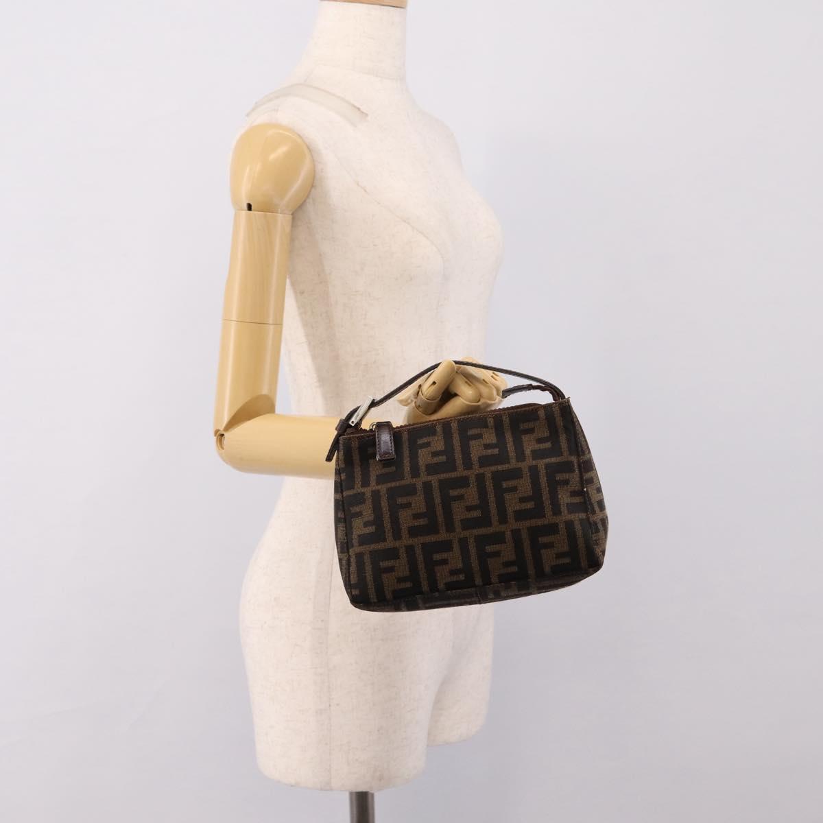 FENDI Zucca Canvas Pouch Black Silver Auth 208837