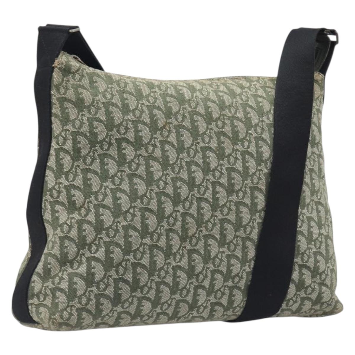 Christian Dior Trotter Canvas Shoulder Bag Green Silver Auth 208853