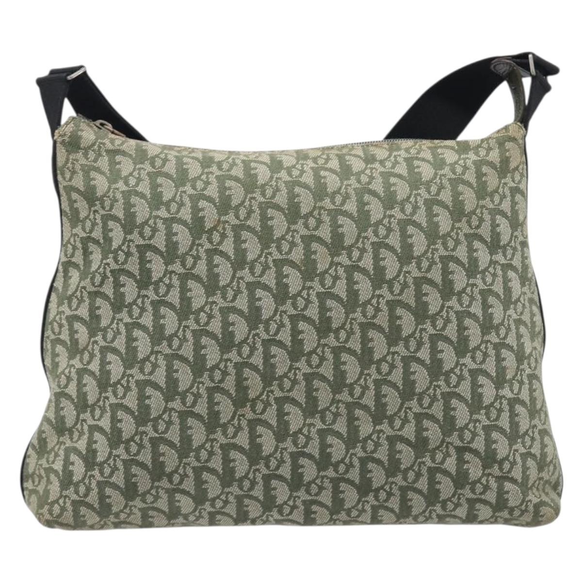 Christian Dior Trotter Canvas Shoulder Bag Green Silver Auth 208853