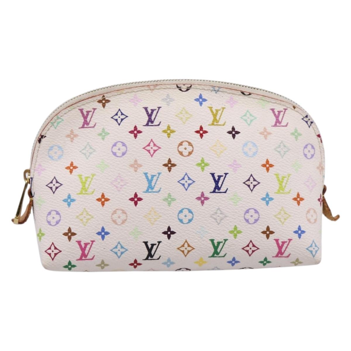 LOUIS VUITTON Monogram Multicolor Pochette Cosmetic PM White M47354 Auth 208855A