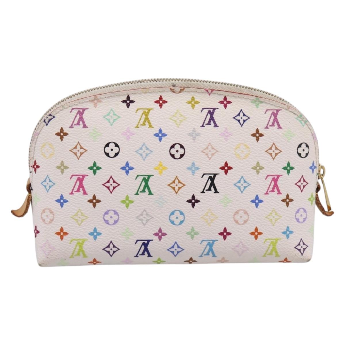 LOUIS VUITTON Monogram Multicolor Pochette Cosmetic PM White M47354 Auth 208855A