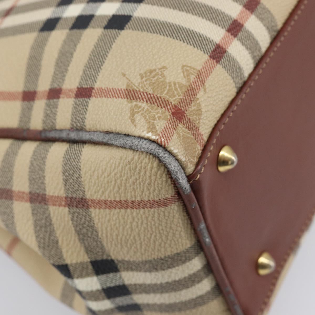Burberrys Nova Check Hand Bag PVC Leather Beige Gold Tone Auth 208857