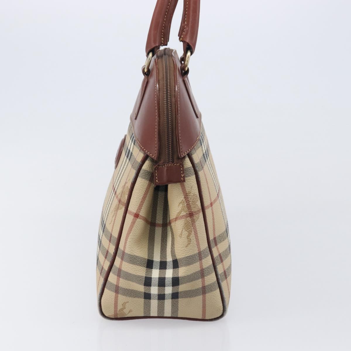 Burberrys Nova Check Hand Bag PVC Leather Beige Gold Tone Auth 208857