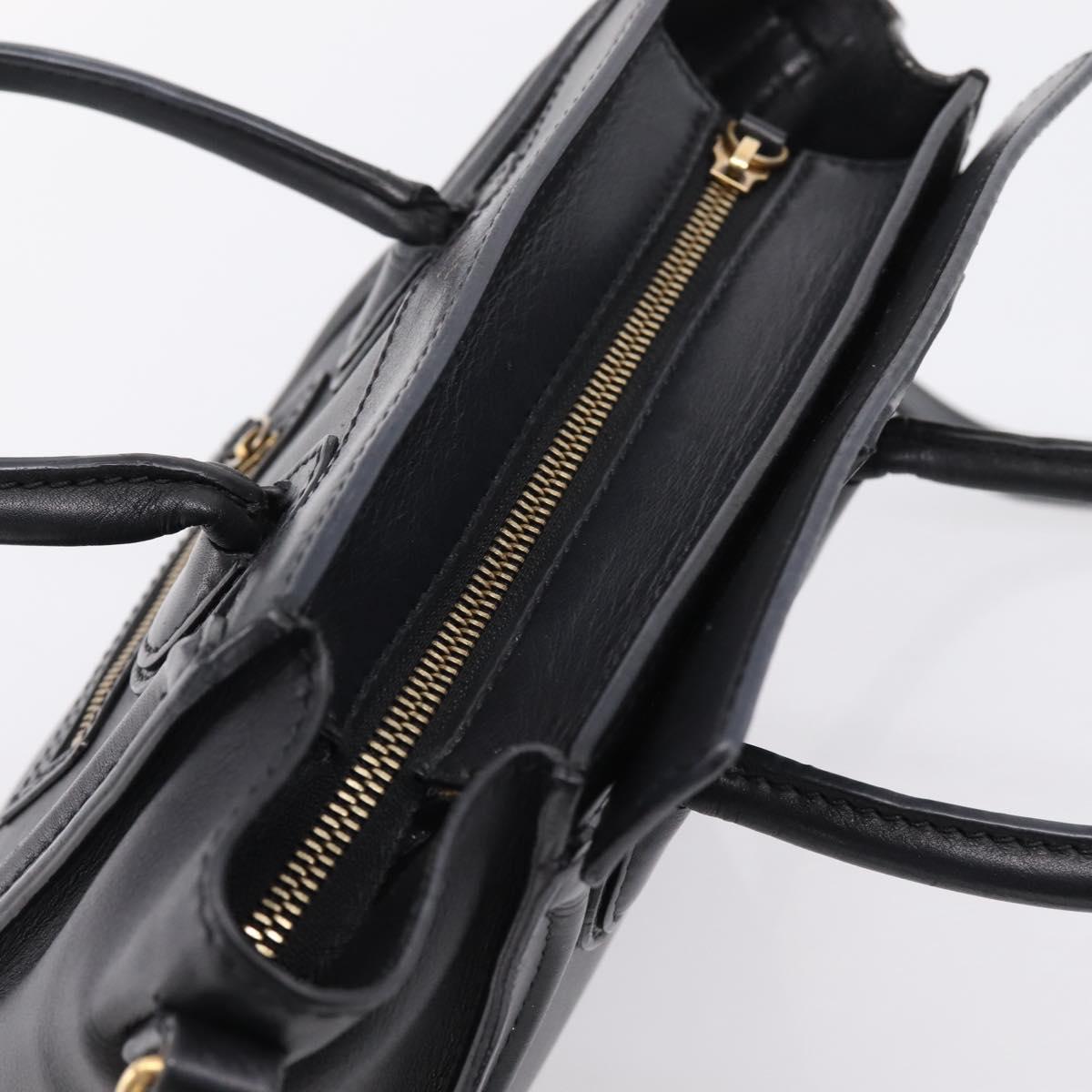 CELINE Luggage Nano Shopper Hand Bag Leather 2way Black Gold Tone Auth 208858