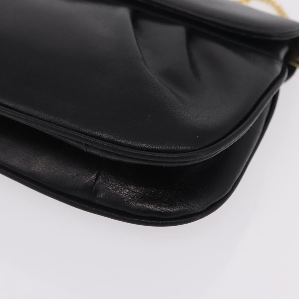 Christian Dior Chain Shoulder Bag Leather Black Gold Tone Auth 208860