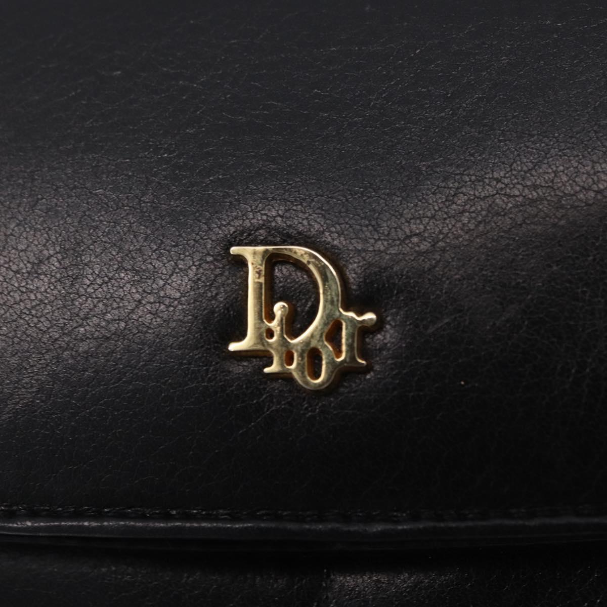 Christian Dior Chain Shoulder Bag Leather Black Gold Tone Auth 208860