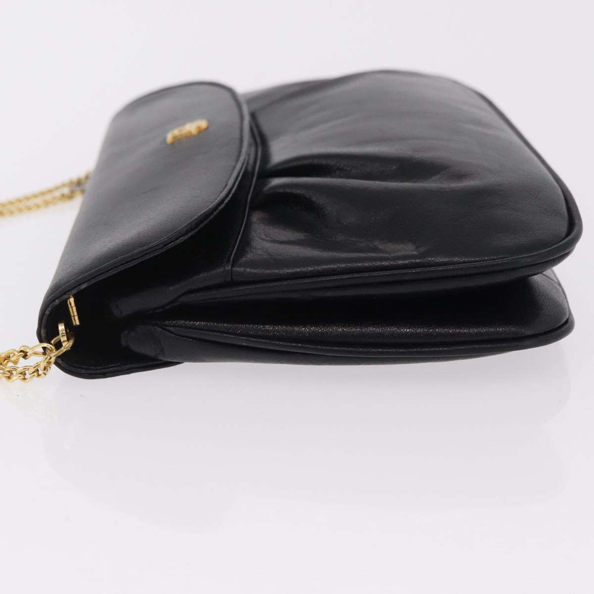 Christian Dior Chain Shoulder Bag Leather Black Gold Tone Auth 208860