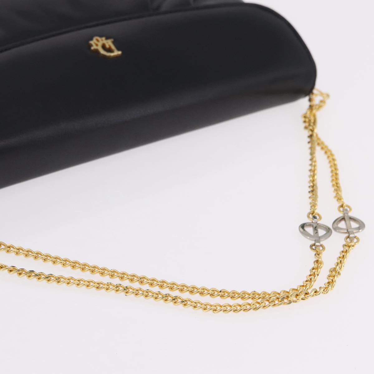Christian Dior Chain Shoulder Bag Leather Black Gold Tone Auth 208860