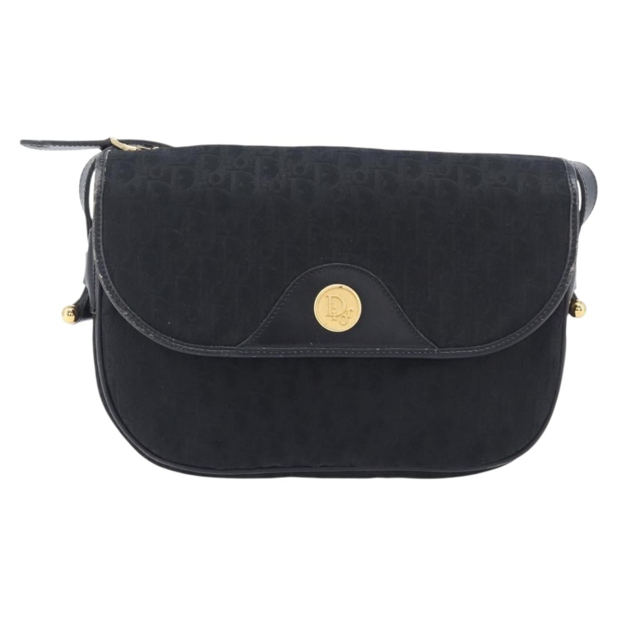 Christian Dior Trotter Canvas Shoulder Bag Black Gold Tone Auth 208865