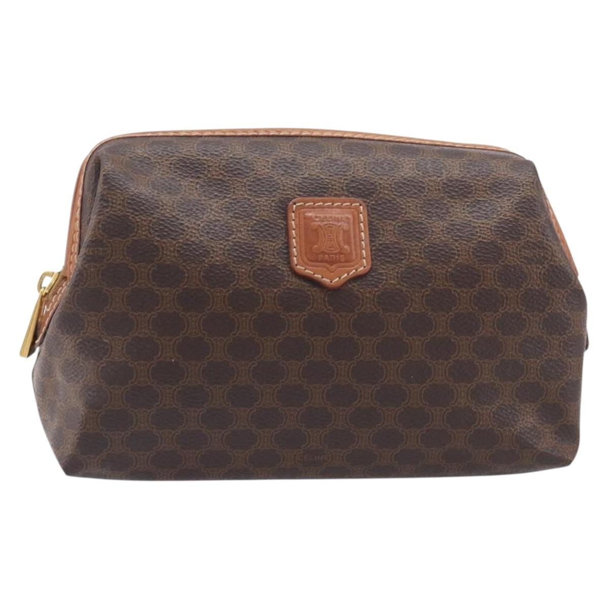 CELINE Macadam Pouch PVC Brown Gold Tone Auth 208866A