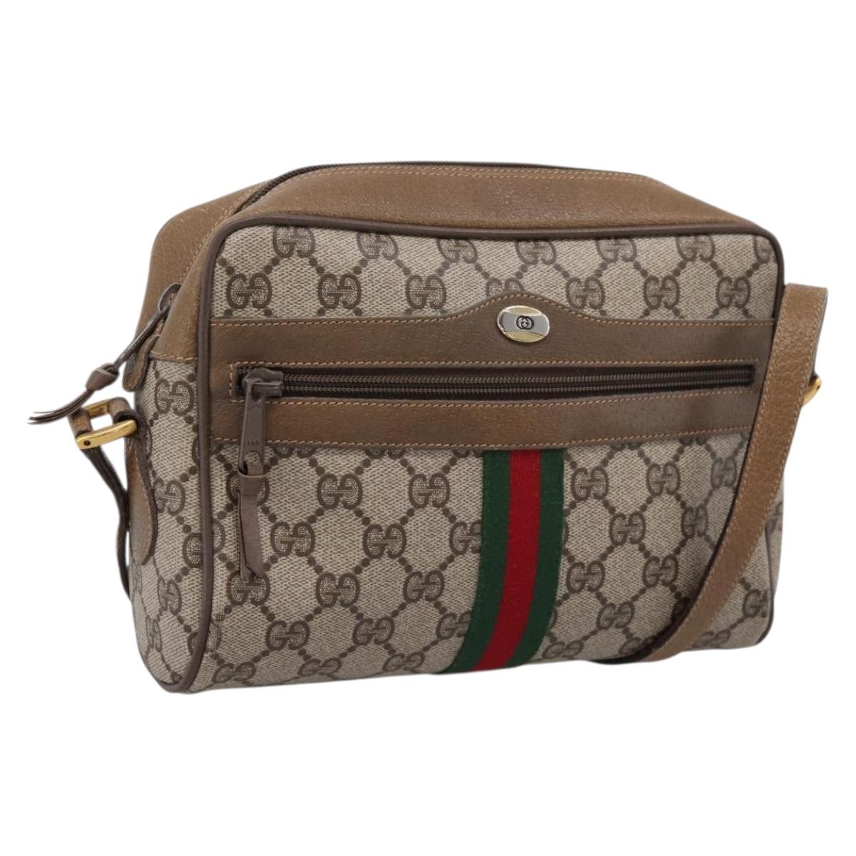 GUCCI GG Supreme Web Sherry Line Shoulder Bag PVC Beige 111 02 004 Auth 208869