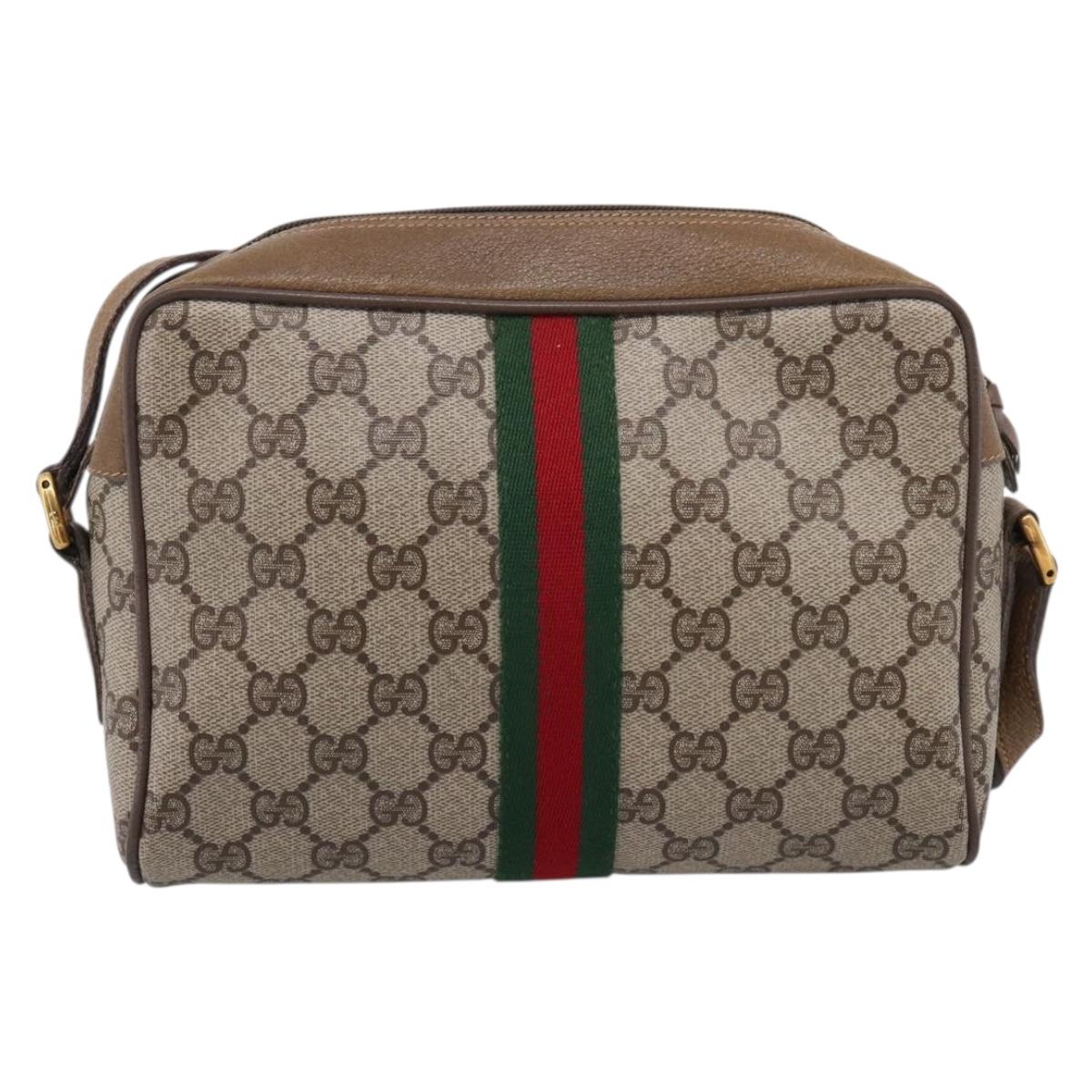 GUCCI GG Supreme Web Sherry Line Shoulder Bag PVC Beige 111 02 004 Auth 208869