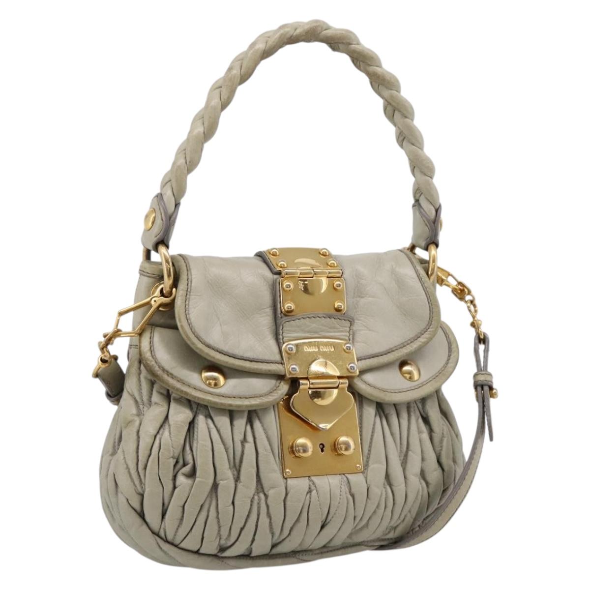 Miu Miu Matelasse Hand Bag Leather 2way Beige Gold Tone Auth 208870A