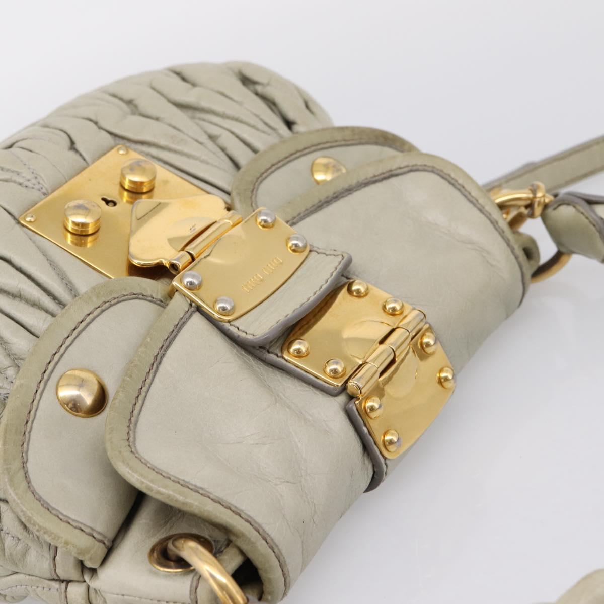 Miu Miu Matelasse Hand Bag Leather 2way Beige Gold Tone Auth 208870A