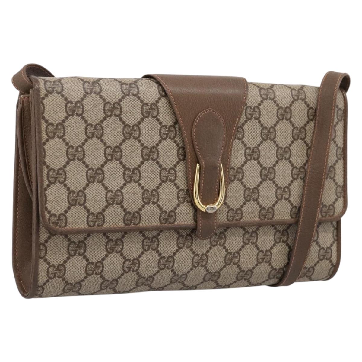 GUCCI GG Supreme Shoulder Bag PVC Beige Gold Tone Auth 208875