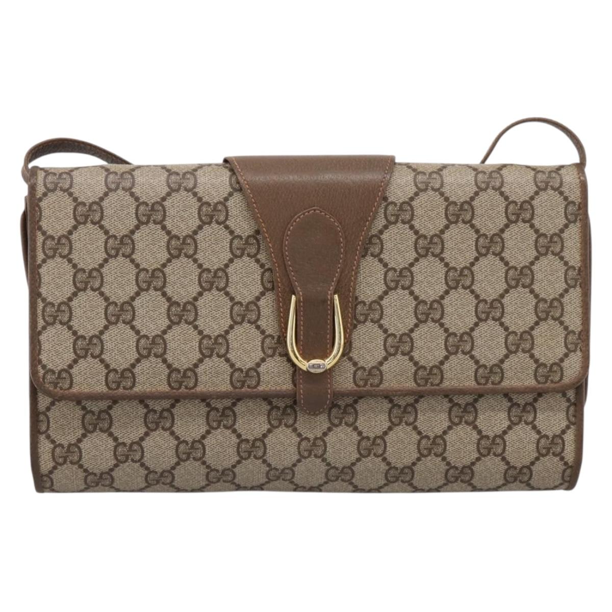 GUCCI GG Supreme Shoulder Bag PVC Beige Gold Tone Auth 208875
