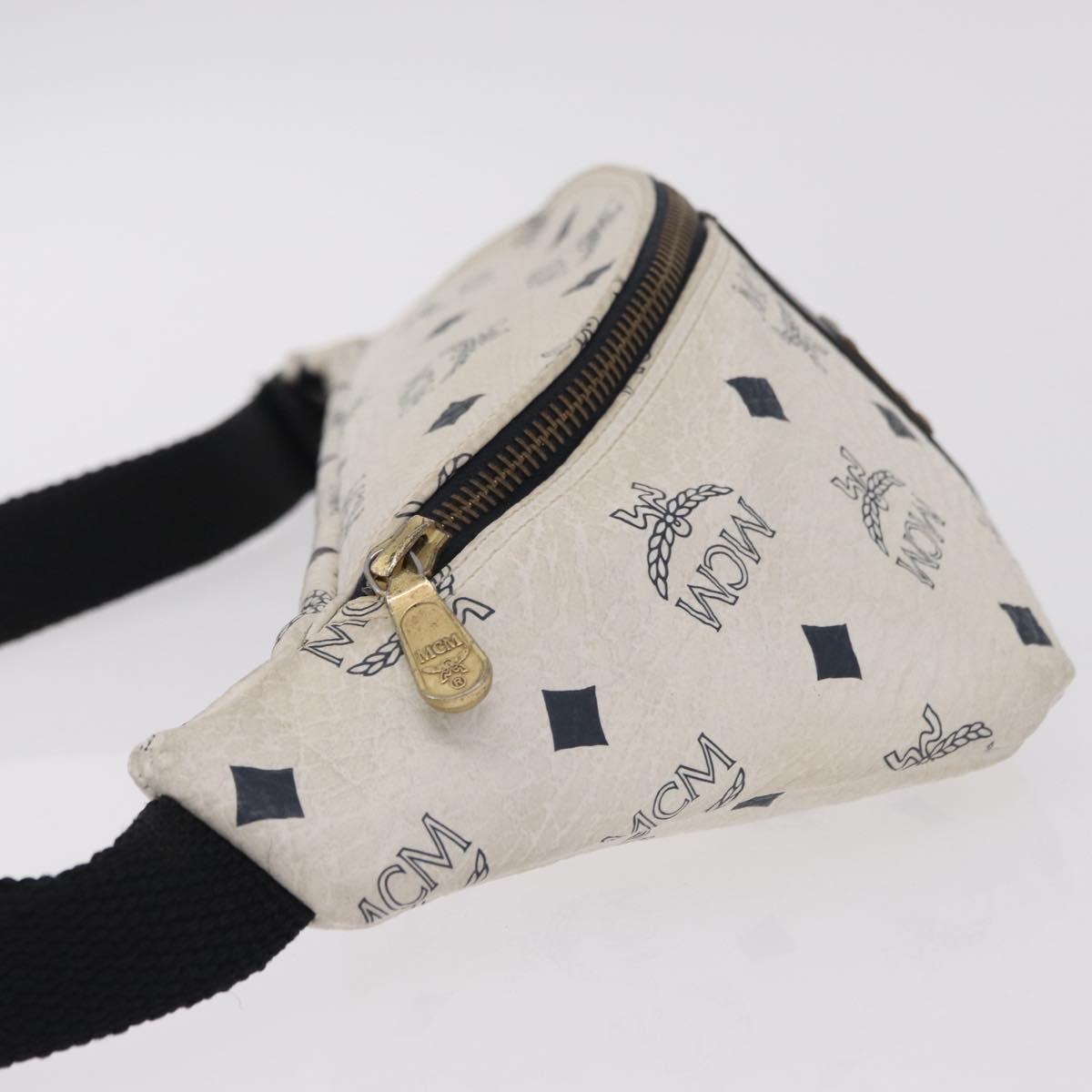 MCM Vicetos Waist Bag PVC Leather White Gold Tone Auth 208876
