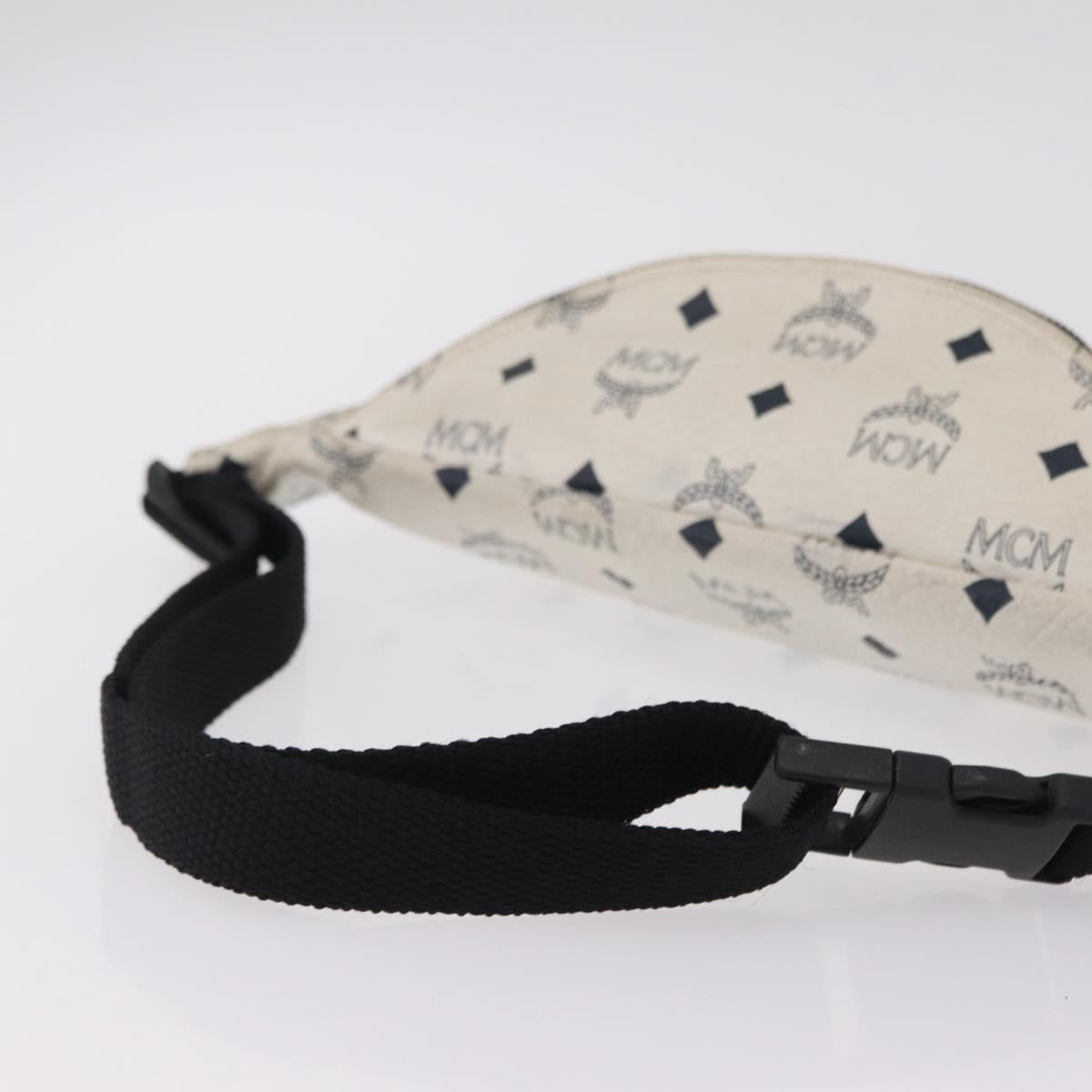 MCM Vicetos Waist Bag PVC Leather White Gold Tone Auth 208876
