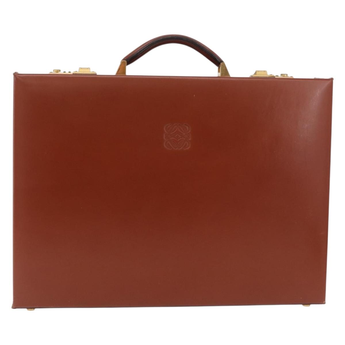 LOEWE Trunk Leather Brown Gold Tone Auth 208877A