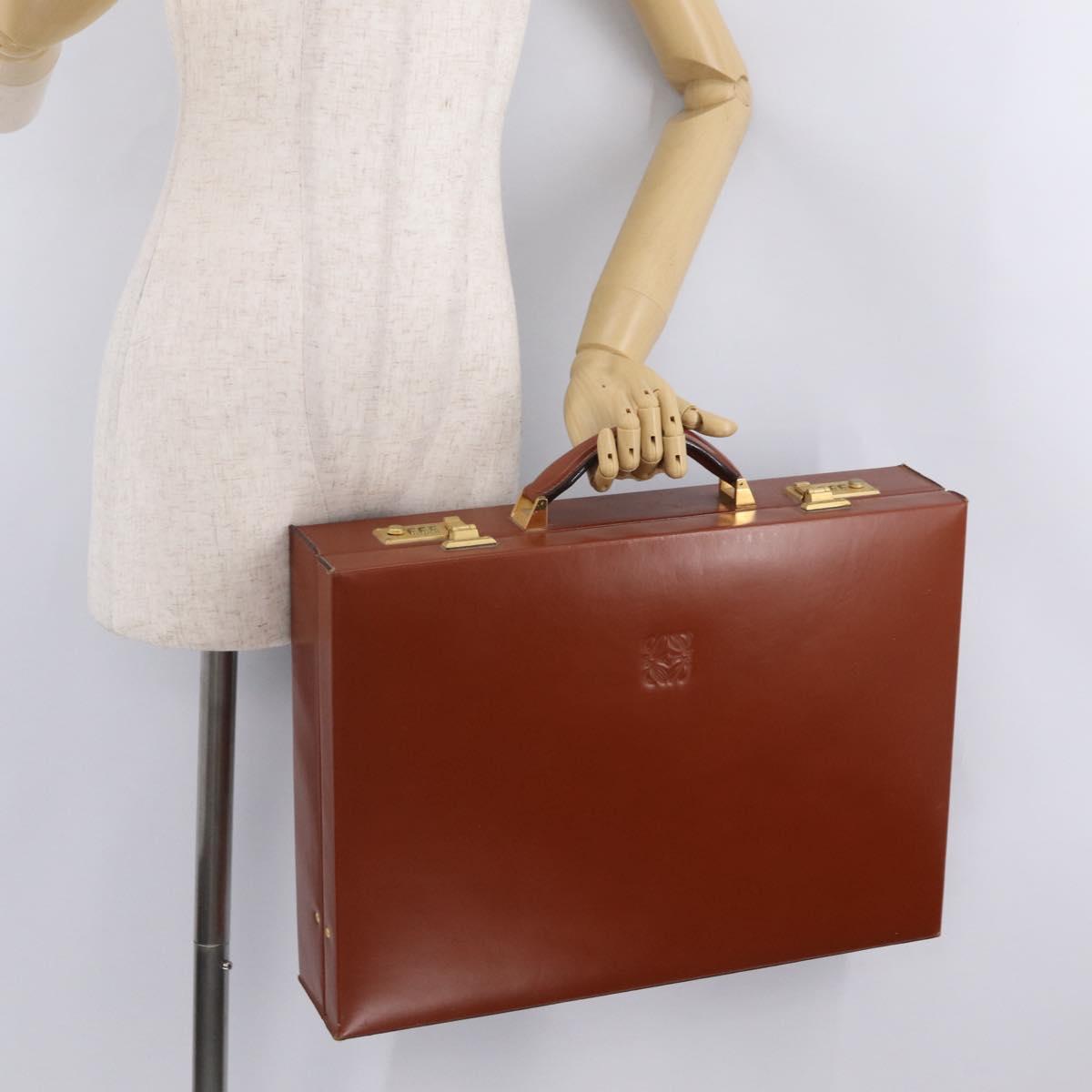 LOEWE Trunk Leather Brown Gold Tone Auth 208877A