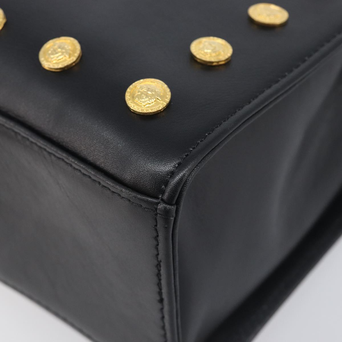 Gianni Versace Hand Bag Leather Black Gold Tone Auth 208883V