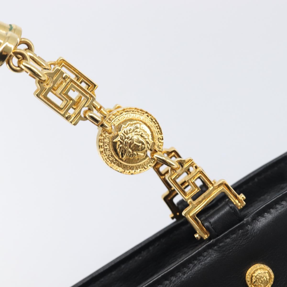 Gianni Versace Hand Bag Leather Black Gold Tone Auth 208883V