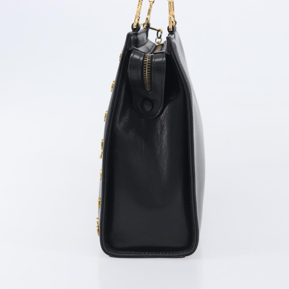 Gianni Versace Hand Bag Leather Black Gold Tone Auth 208883V