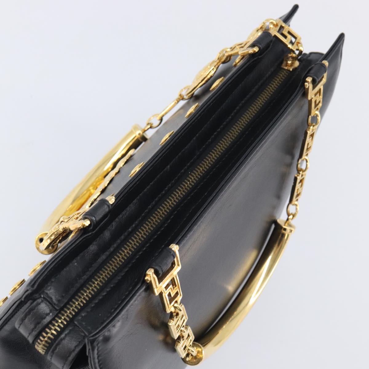 Gianni Versace Hand Bag Leather Black Gold Tone Auth 208883V
