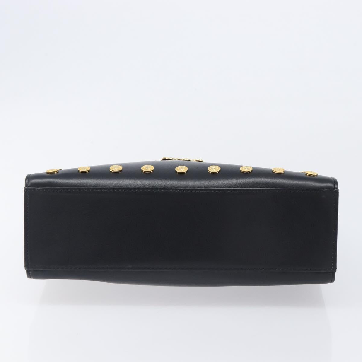 Gianni Versace Hand Bag Leather Black Gold Tone Auth 208883V
