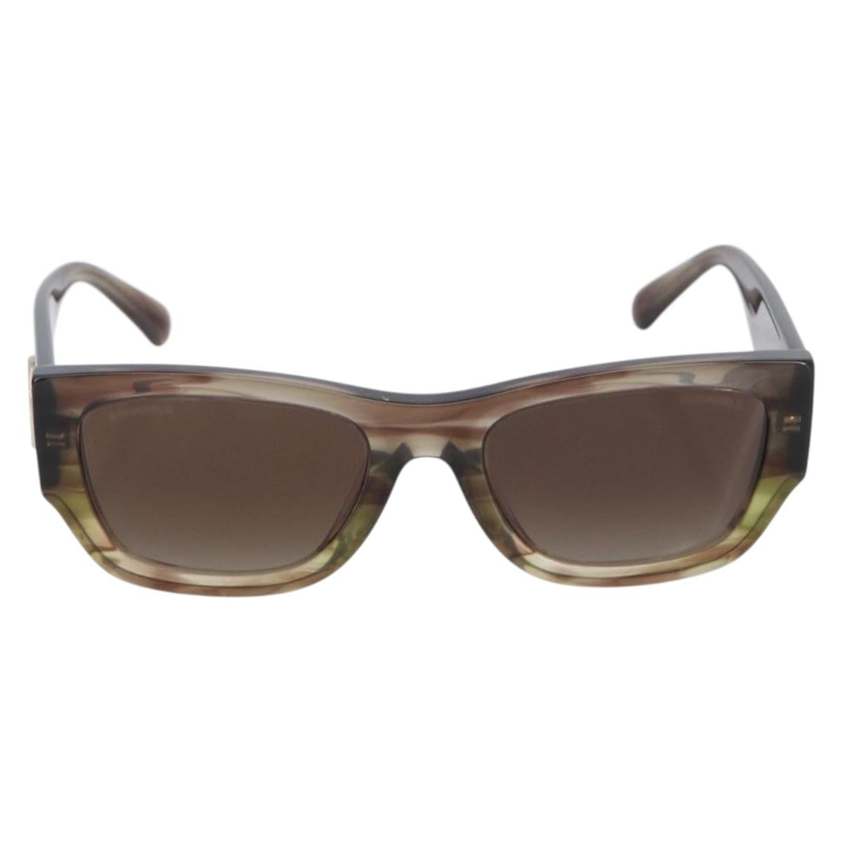 CHANEL Sunglasses Plastic Brown Gold Tone CC Auth 208892M