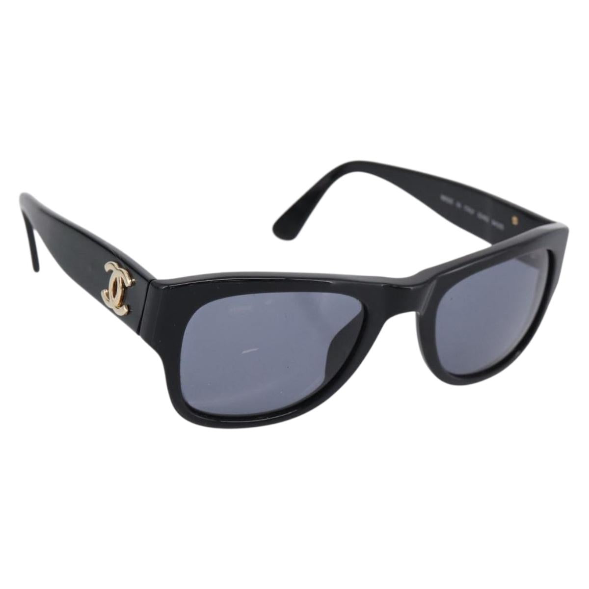 CHANEL Sunglasses Plastic Black Gold Tone CC Auth 208893