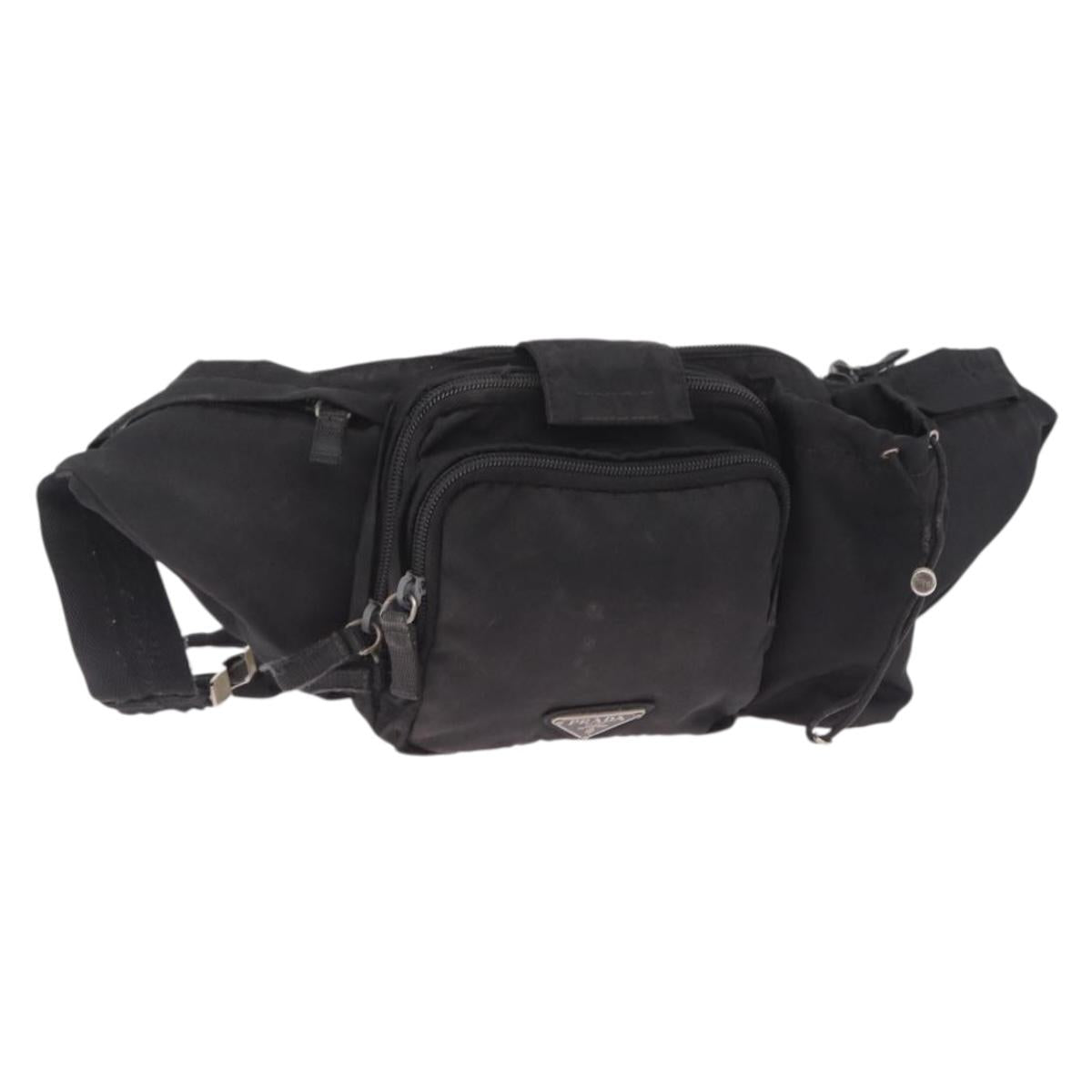 PRADA Waist Bag Nylon Black Silver Auth 208897